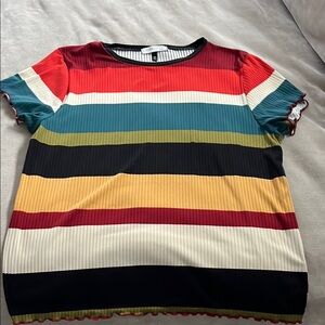 Planet Gold Red and Blue Crew Neck Short Sleeve T-Shirt